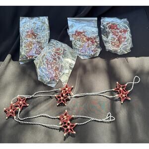 5 New Beautiful Strands Of Beaded Star Garland Christmas Tree Shiny Red -S72